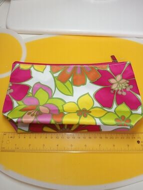 Clinique Floral Print Pink & Yellow Cosmetic Bag